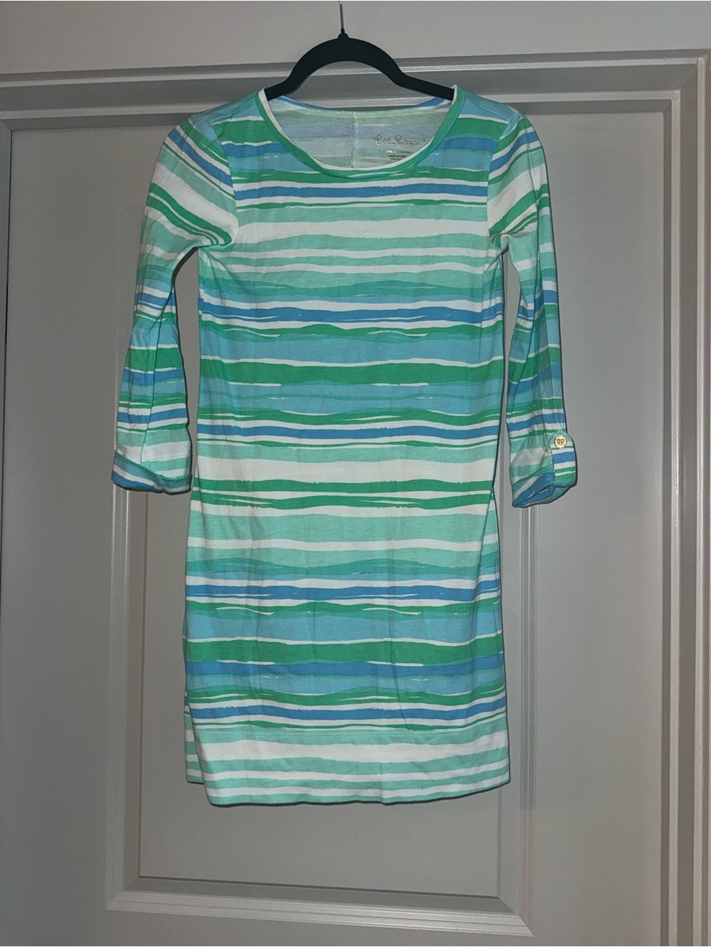 Lilly Pulitzer Mint, Aqua & Blue Striped Long-Sleeve Shift Dress